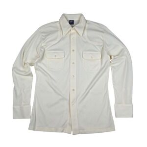 Vintage Polyester Western Shirt Men's M Cream 70s 80s Joel Cal-Made Button Up